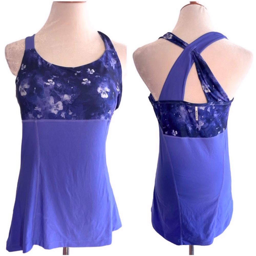 Women's Mondetta Blue Floral Stretch Crossback Workout Tank Size L NWOT